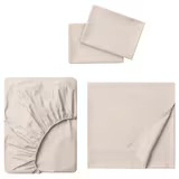 IKEA Dvala Queen Cotton Sheet Set Beige Crisp Comfy Bedtime Upgrade - Picture 1 of 3